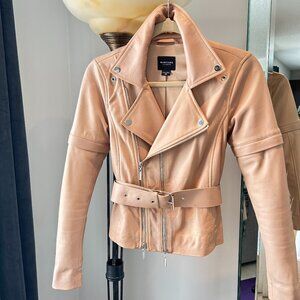 Marciano Los Angeles Genuine Leather Moto Jacket Blush Belted XS